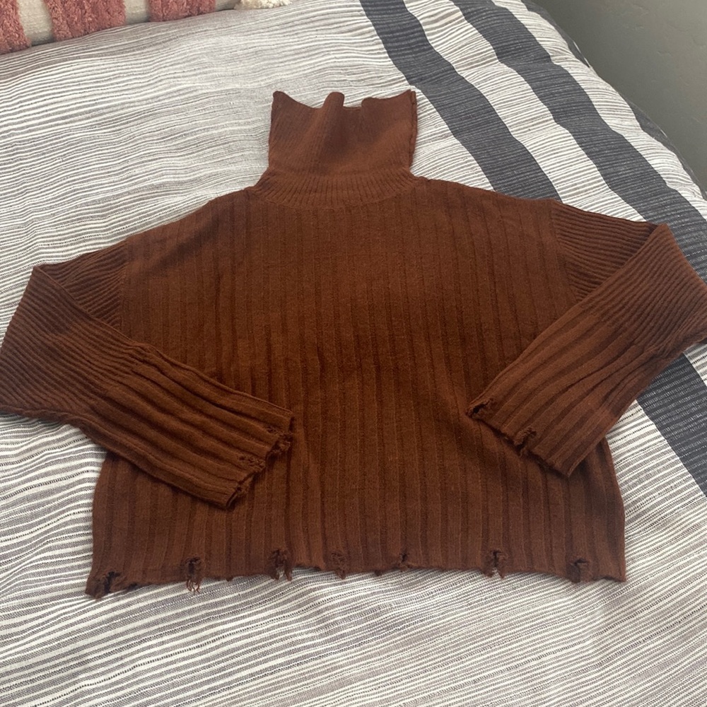 Distressed Turtleneck Cropped Sweater